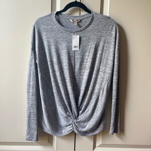 NWT BANANA REPUBLIC LUXESPUN Twist Front Knit Top marled gray size XS